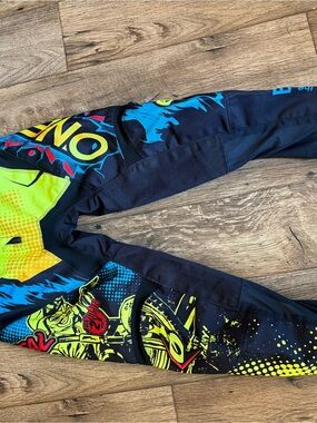 Kids Black & Neon Green Graphic Moto Pants